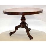 Victorian mahogany circular pedestal dining table on a tripod base, 103cm diam