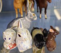 Group of Royal Crown Derby models, one of a starlight hare, another of a dormouse and a snowy