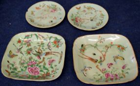 Two 19th century Cantonese famille rose dishes of lobed form, well decorated in typical fashion with