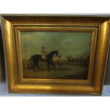 Indistinctly signed oil on panel, Horse racing scene, 21 x 30cm