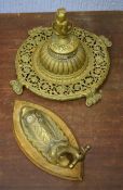 Vintage owl coat hook/sconce and usual brass inkwell, 25cm long and 24cm diam