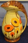 Unusual Myott & Sons baluster jug decorated in Art Deco style with a floral design in orange and