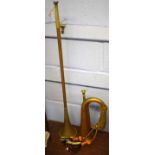 Vintage bugle and hunting horn, 30 and 72cm long