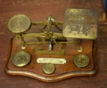 Set of vintage Victorian postal scales with weights