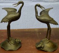 Pair of Japanese metal ware cranes on Art Nouveau style stand