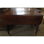 19th century mahogany Pembroke table with two drop flaps, one end frieze drawer, raised on twisted