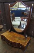 Early 19th century mahogany toilet mirror with heart shaped mirror flanked by uprights crested