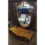 Early 19th century mahogany toilet mirror with heart shaped mirror flanked by uprights crested