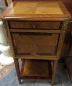 Reproduction French bedside cabinet, applied with gilt metal mounts and with drawer over cupboard