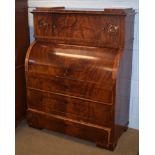 19th century mahogany Biedermeier style cylinder desk, the upper section with fitted compartments