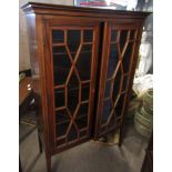 Edwardian mahogany china display cabinet, two astragal glazed doors enclosing fitted shelving (