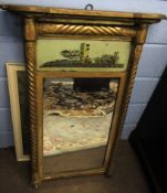 Victorian gilt and gesso pier glass, central picture panel depicting a ruined church flanked on