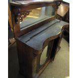 Victorian rosewood chiffonier, pediment with brass grille and mirror back over a serpentined base