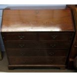 George III period mahogany bureau, fall front and fitted interior, two short and three full width