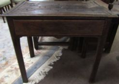 18th century and later oak side table, the top incised with geometric designs over a full width