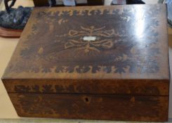 Victorian rosewood and satinwood mounted vanity box, the lid with mother of pearl name plate,