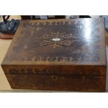 Victorian rosewood and satinwood mounted vanity box, the lid with mother of pearl name plate,