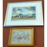 Henry Holzer, signed and dated 71, watercolour, Norfolk landscape, 16 x 24cm, together with a