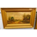 William Marjoram, signed oil on board, Norfolk landscape with figure, 24 x 44cm