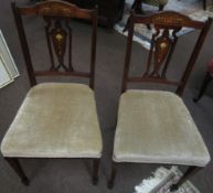 Pair of late 19th century neo-classically inlaid small side chairs with upholstered seats