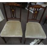 Pair of late 19th century neo-classically inlaid small side chairs with upholstered seats