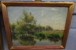 Charles Ernest Butler, signed and dated 00, oil on board, River scene with dog, 22 x 29cm