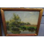 Charles Ernest Butler, signed and dated 00, oil on board, River scene with dog, 22 x 29cm