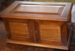 Unusual mahogany possible shoe-shine cabinet, lifting lid and opening doors enclosing six fitted