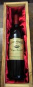 Bottle of Clos du Marquis St Julien 1998 in velvet lined wooden box