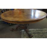 Victorian Pollard effect circular dining table with heavily moulded baluster support terminating