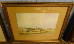 Charles E Hannaford, signed watercolour, Norfolk village, 19 x 27cm, together with two further