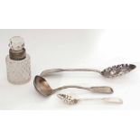 Mixed Lot: comprising a Fiddle pattern table spoon together with a tea spoon, both later decorated