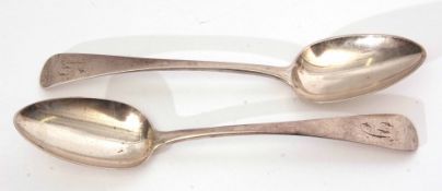 Two George IV Old English pattern table spoons, initialled, length 22.8cm, combined weight approx