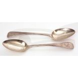 Two George IV Old English pattern table spoons, initialled, length 22.8cm, combined weight approx