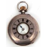 Early 20th century Swiss silver cased half hunter keyless fob watch, frosted gilt and jewelled