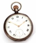 First quarter of 20th century silver cased open face keyless lever watch, Omega, 5457589, the