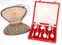 Mixed Lot: comprising a cased set of six Norwegian silver gilt and enamelled coffee spoons, each