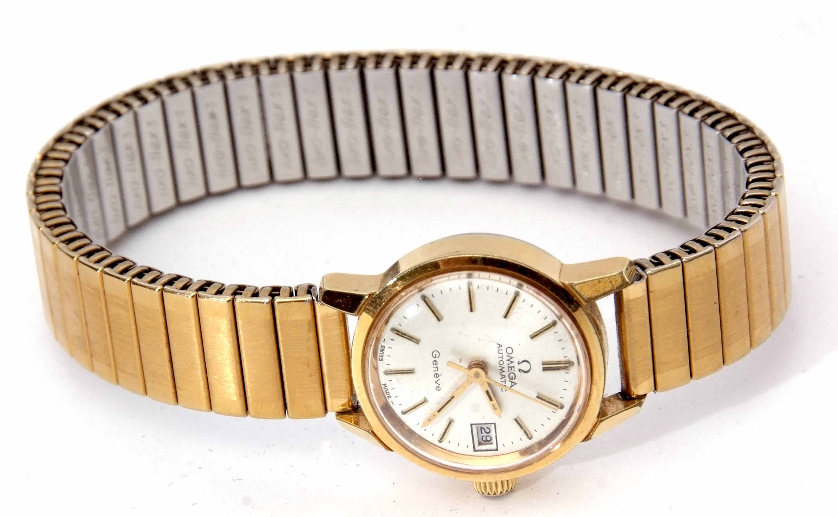 Late 20th century gold plated automatic centre seconds calendar wrist watch, Omega "Geneve", cal - Image 2 of 2