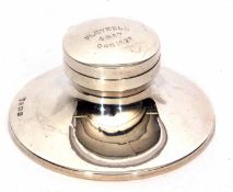 George V capstan inkwell, of typical circular form, the hinged cover with presentation engraving