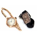 Mixed Lot: comprising a 9ct gold ladies wrist watch, the jewelled movement with bi-metallic cut