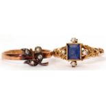 Mixed Lot: 22ct gold diamond, seed pearl and floral ring, together with a blue stone and seed