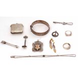 Mixed Lot: comprising a hallmarked vesta case of hinged and sprung square form together with