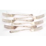 Six George VI Old English pattern dessert forks, length 16.5cm, combined weight approx 203gms,