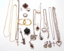 Mixed Lot: 925 stamped and gilt metal hooped earrings, two snake link necklaces, quantity of white