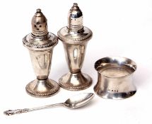 Mixed Lot: pair of white metal casters, each of urn shaped form with screw down covers and spreading