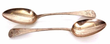 Two George III Old English pattern table spoons, initialled, length 22cm, weight approx 113gms,