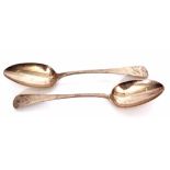 Two George III Old English pattern table spoons, initialled, length 22cm, weight approx 113gms,