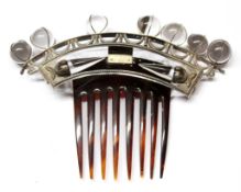 Vintage faux tortoiseshell hair slide with a metal and crystal coronet headpiece