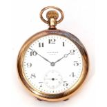 Second quarter of 20th century 9ct gold American open face keyless lever watch, AWW Co - Waltham,