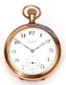 Second quarter of 20th century 9ct gold American open face keyless lever watch, AWW Co - Waltham,